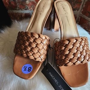 Rachel Zoe Womens Mule Ultra High Chunky Heeled Shoes Glossy Nude/Tan Slip On